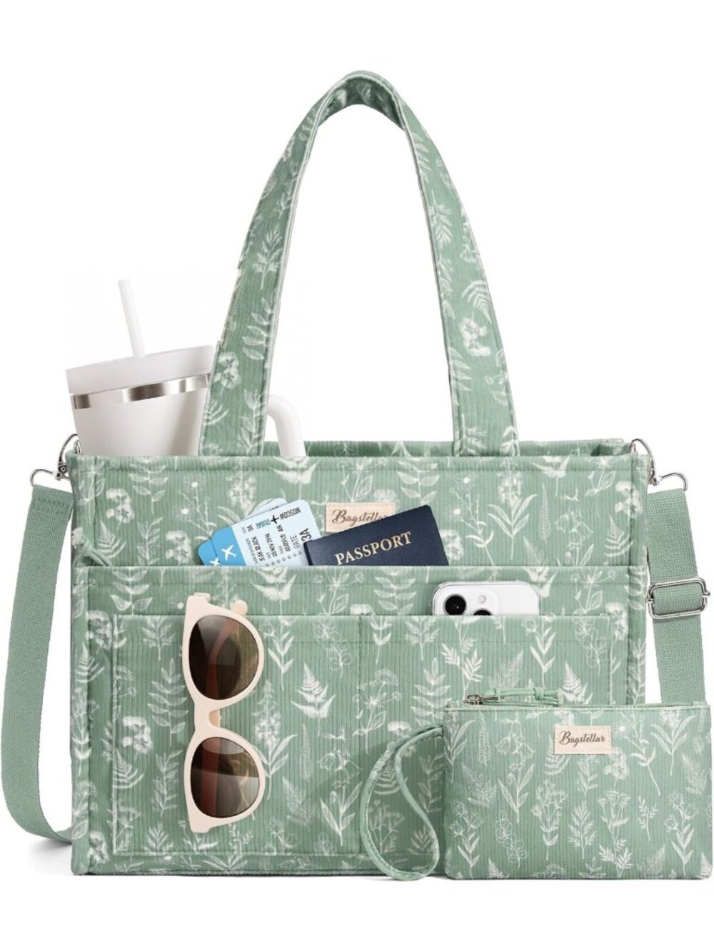 Versatile Corduroy Tote Bag for Women | 15 Pockets | Ideal Teacher & Nurse Work